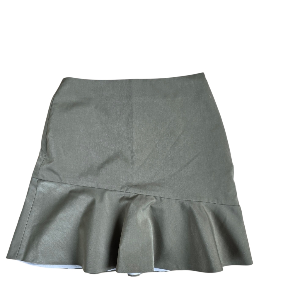 Sage Green Ruffled Mini Skirt Size S Side Zip